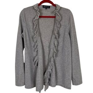 Jones New York 100% Cashmere Boho Ruffled Open Front Cardigan Oatmeal Tan Sz L